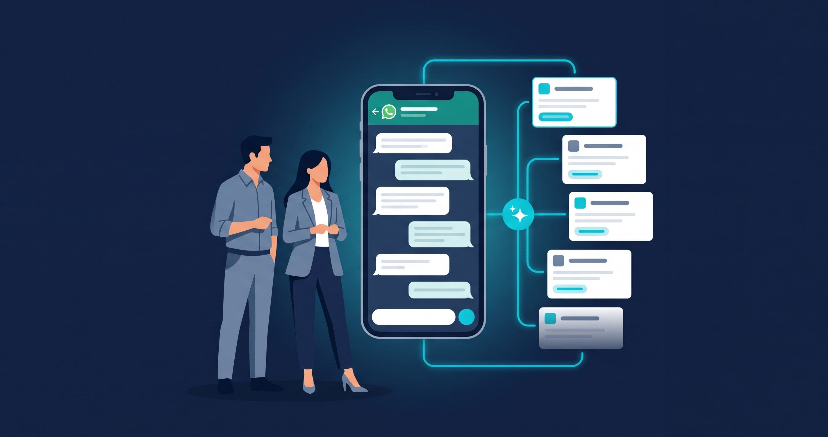 Equipo de ventas de dos personas usando un CRM con IA en WhatsApp